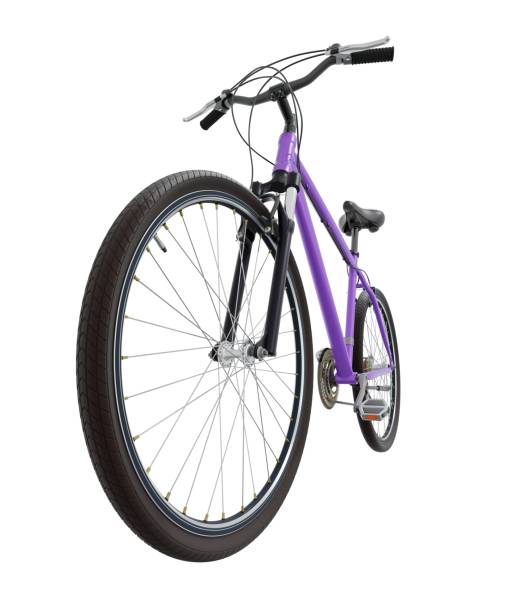 istock Purple bicycle, front side view with wide angle shot isolated on white background, 3D illustration 2164830112