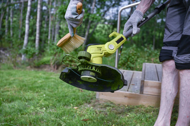 istock man cleaning a electric trimmer from grass after work with a brush 2164838538