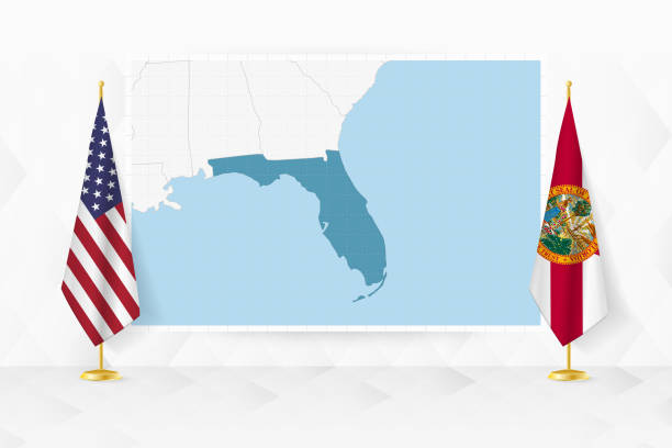 Map Of Florida And Flags Of Florida On Flag Stand Stock Map Of Florida And Flags Of Florida On Flag Stand 