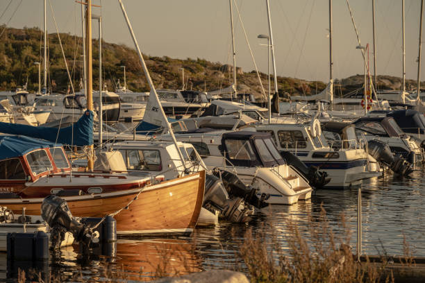 Gothenburg, Sweden - september 05 2023: Boats in a marina after a long summer.