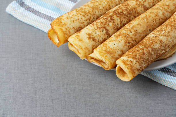 istock European style pancakes on a plate, with copy space for text 2164847166
