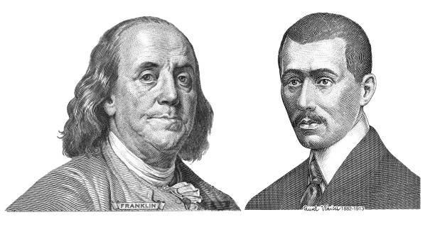 istock Benjamin Franklin cut from 100 US dollar banknote and Aurel Vlaicu cut from 50 Romanian lei banknote 2164851740
