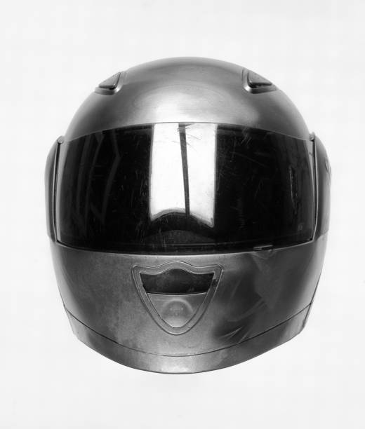 silver biker helmet isolated on white background