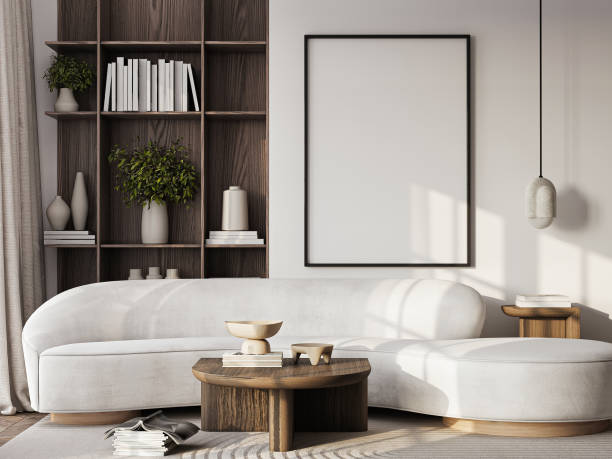istock Frame mockup, ISO A paper size. Living room wall poster mockup. Interior mockup with house background. Modern interior design. 3D render 2164857708