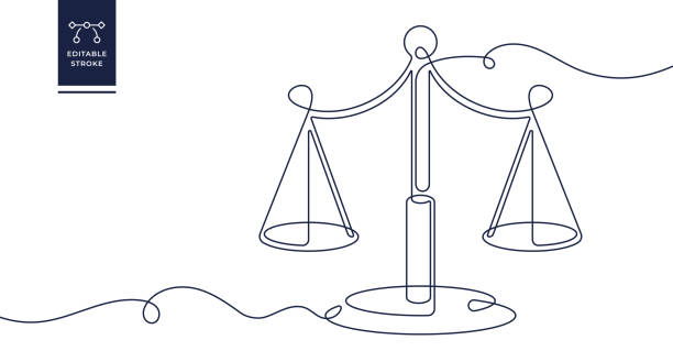 illustrazioni stock, clip art, cartoni animati e icone di tendenza di icona della linea continua della bilancia in ottone - bilancia della giustizia