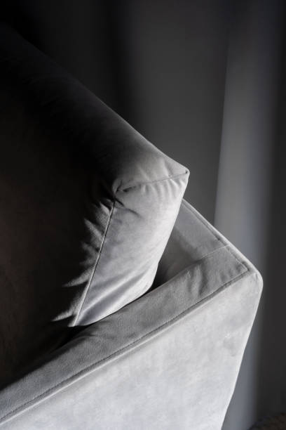 istock Corner of a gray velvet couch with soft, plush fabric 2164864137