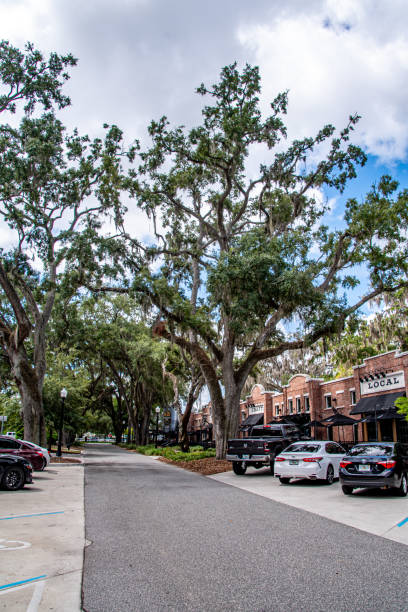 Plant Street Market buildings. Historic brick buildings, storefronts, and restaurants in Winter Garden Florida. The city is in the Central Florida, Orlando area and is known for it's quaint and charming downtown vibe. An excellent example of a revived and treasured historic city, Florida travel destination.