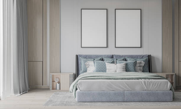 istock mock up poster frame in interior background, bed room. 3D render, 3D illustration 2164882267