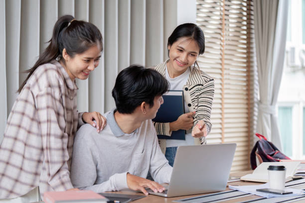 istock Preparation and friends learning for education, knowledge or test research in college. University students, people and study on computer for help, project notes and online report 2164883621
