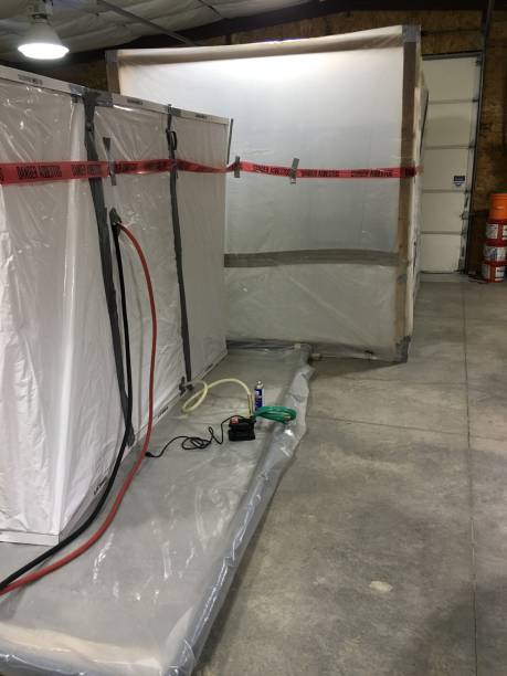 istock Asbestos abatement negative pressure enclosure, including a three stage decontamination unit ￼ 2164887830