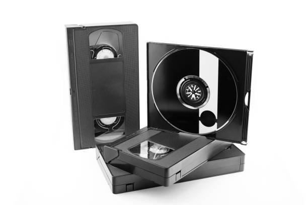 video cassette and compact disc on white background, VHS vs DVD
