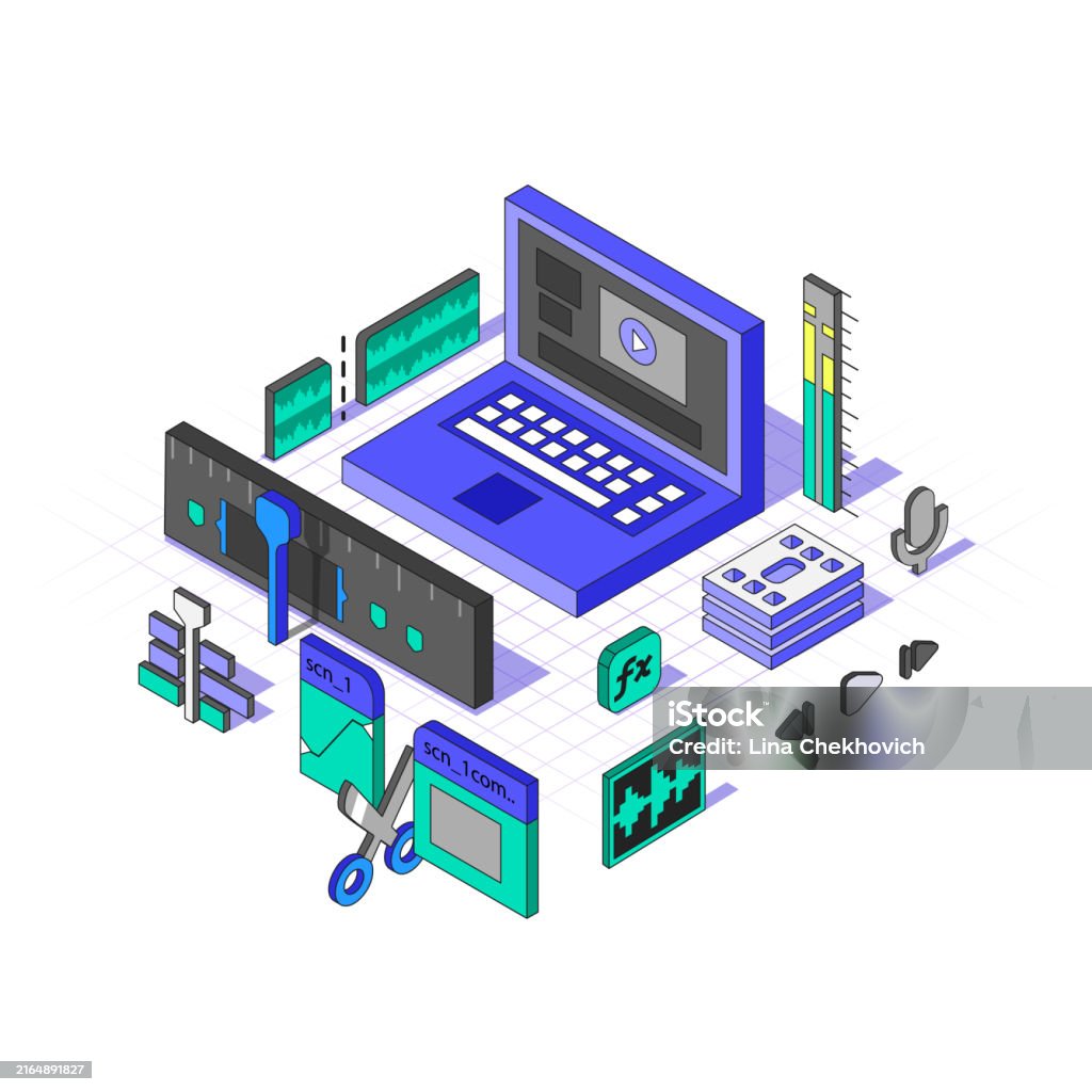 Stack Inllustration Software Isometric Video Editing Software Video Editor Processing Tools In ...