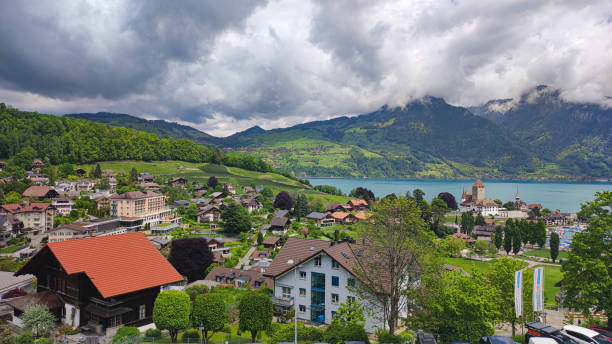istock Town surrounded by trees. Spiez, Switzerland 2164894765