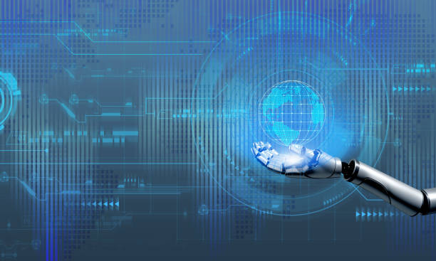 istock Hand body part robotic global earth world copy space blue element ai artificial intelligence machine cyborg connection network futurist business innovation science development planet automation arm 2164895757