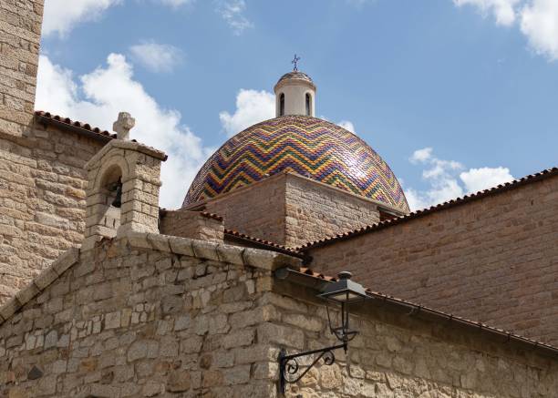 Multicoloured tiles on church roof