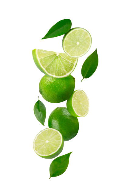 istock Green Limes in Air 2164905349