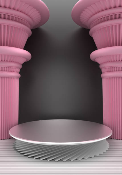 istock Podium mockup with pink column decoration. 3d rendering. 2164910579