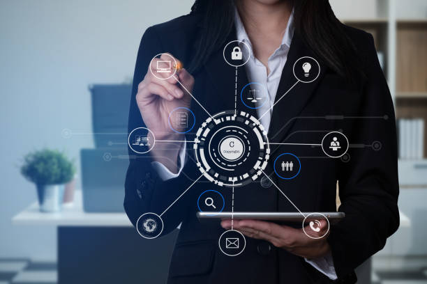 istock Copyright or patent concept, Person hand using laptop computer, tablet and smartphone with virtual screen copyright icon trademark, Creation ownership against piracy at office. 2164911221