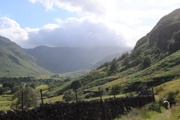 Dramatic sky in a valley in the Lake District in summer