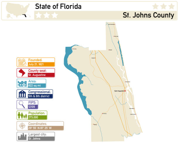 Detailed Infographic And Map Of St Johns County In Florida Usa Stock Detailed Infographic And Map Of St Johns County In Florida Usa 