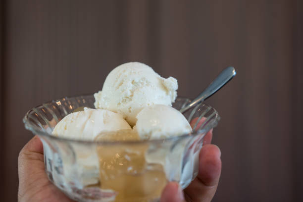 istock Cold coconut milk ice cream in a glass bowl. 2164925199