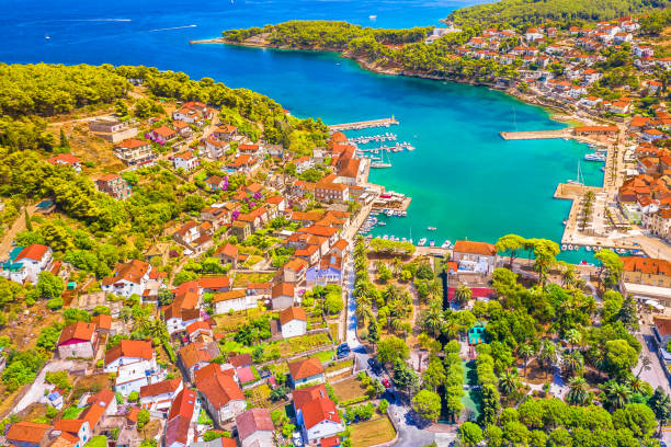 istock Jelsa Hvar cityscape rooftops Dalmatia. 2164927076