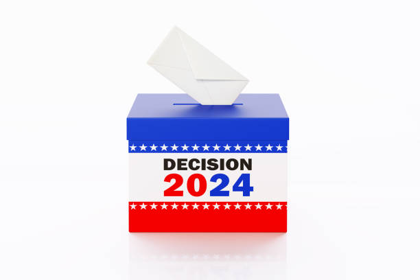 Decision 2024 written ballot box on white background. Horizontal composition. US 2024 Presidential Election concept.