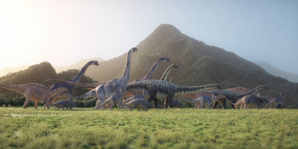 istock Dinosaurs on the valley. Migration. T 2164946508