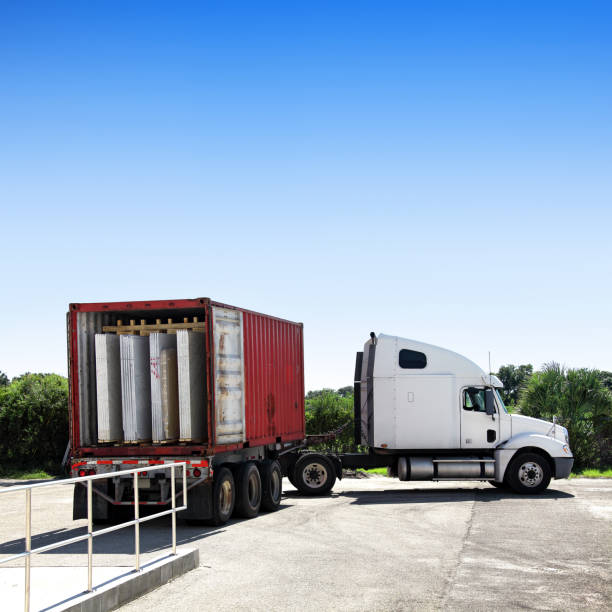 Commercial truck at warehouse parking lot