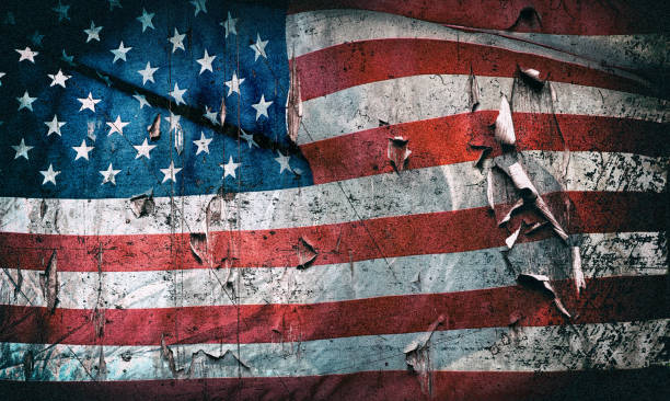 istock Grunge style old American flag background 2164952751