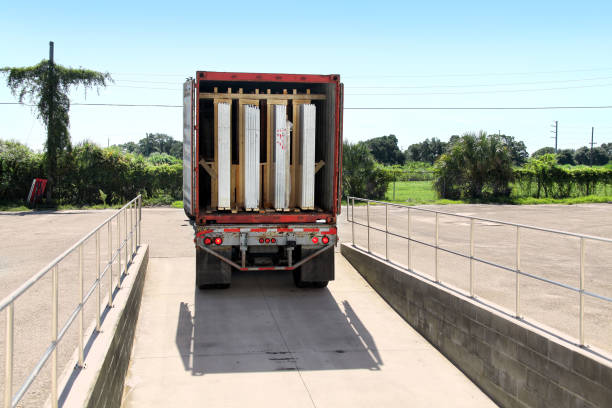 istock Commercial truck carrying granite slabs in cargo container 2164952849