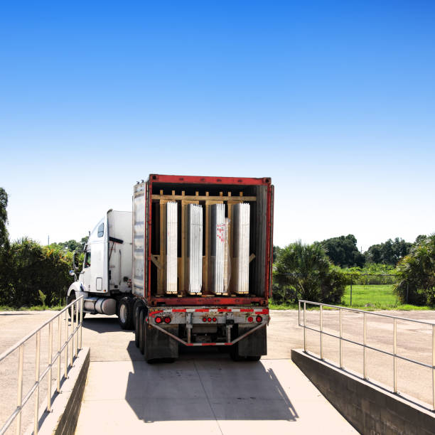 istock Commercial truck carrying granite slabs in cargo container 2164952850