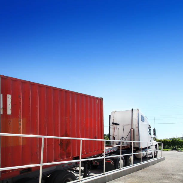 Commercial truck at warehouse parking lot