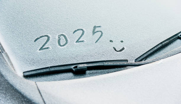 New year 2025 written on car windshield