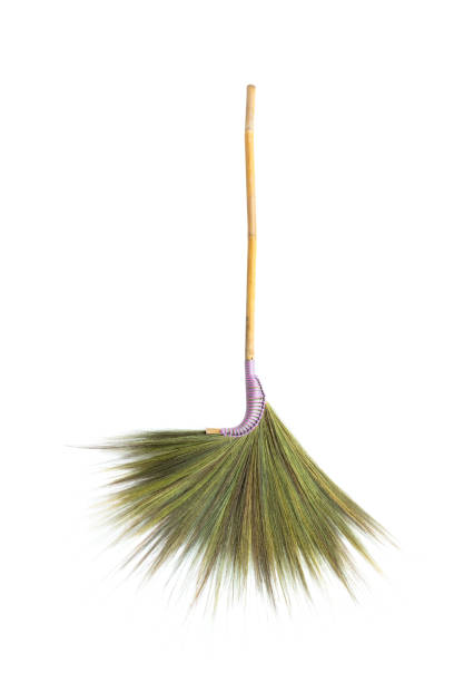 Grass flower broom isolated on white background, Handmade Broom stick