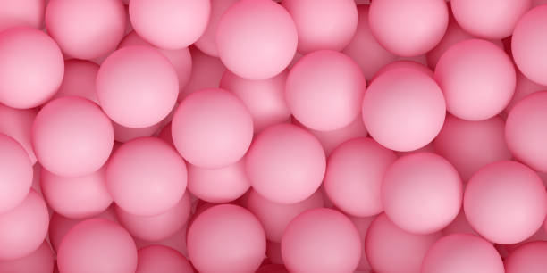 istock Pink pastel background with many plastic balls. 3d render illustration 2164955843