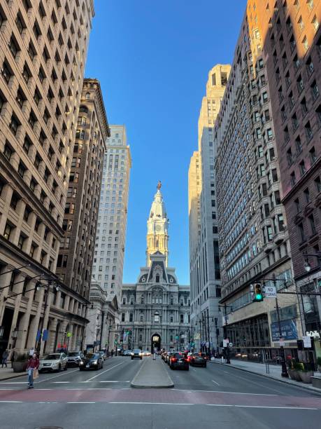Philadelphia, PA, USA February 4 Broad Street in Philadelphia leads straight towards the historic city hall