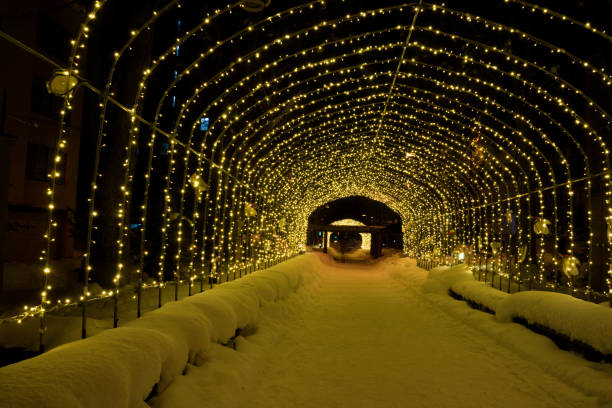 Tunnel of light decorated with lights