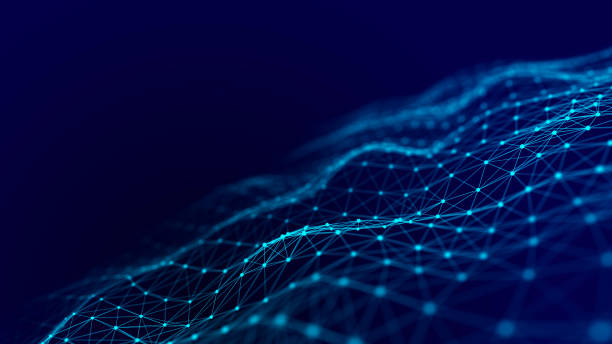 istock Abstract blue futuristic background. Technological wave of information data flow. 3D rendering. 2164966077