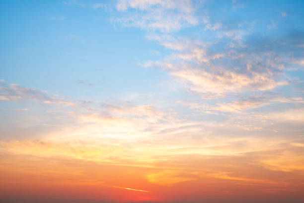 istock Beautiful , luxury soft gradient orange gold clouds and sunlight on the blue sky perfect for the background, take in everning,Twilight, Large size, high definition landscape photo 2164966328