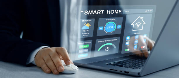 istock Business person using digital dashboard of smart home app for control home appliances. Technology assistant for smart devices,intelligent house or smart home technology. 2164966730