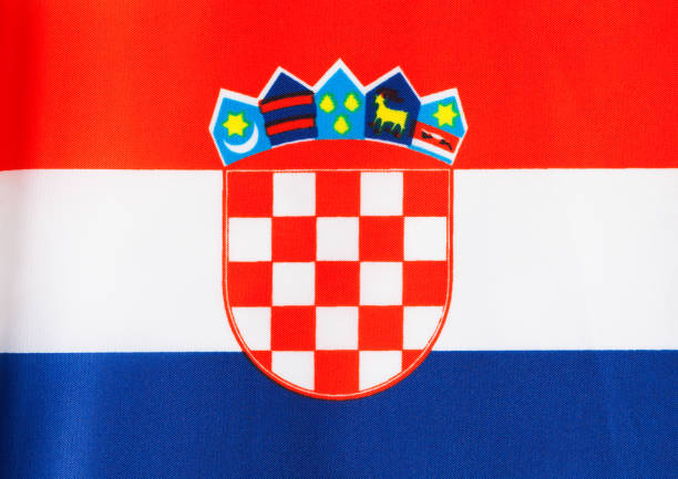 Flat Croatian Fabric Flag Background Close Up.