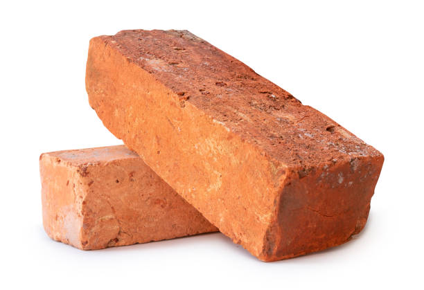 istock Side view of old red or orange bricks in stack isolated on white background with clipping path 2164970956