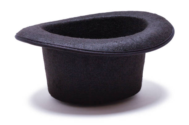Felt Bowler Hat Upside Down Black Felt Bowler Hat Upside Down Cut Out on White. black hat upside down stock pictures, royalty-free photos & images