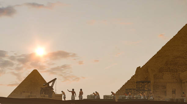 istock Ancient Egyptians build a pyramid, 3d render i 2164973332