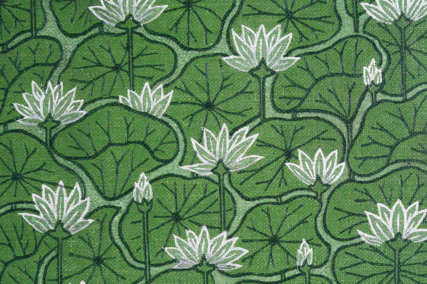 Japanese lotus flower design background, Victorian 19th Century