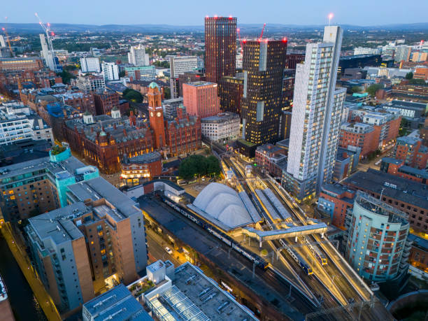 istock Manchester Oxford Rd and Train Station Aerial Image 2164985248