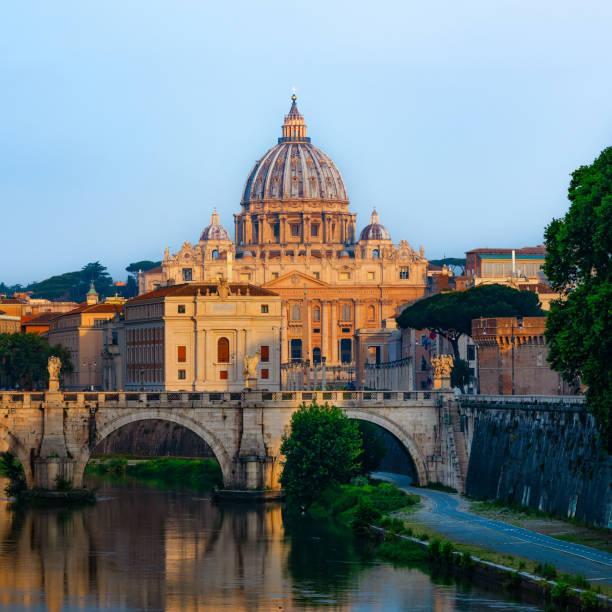 Vatican, 05.25.2019.Vatican Cathedral of St. Peter with the inscription in Latin \