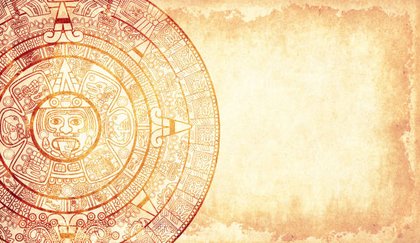 Horizontal background with Maya calendar and paper texture. Mock up template. Copy space for text