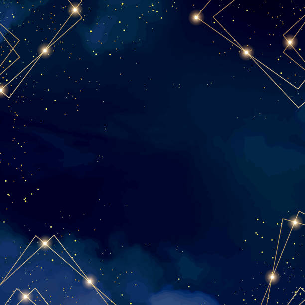 Magic night dark blue sky with sparkling stars. Gold glitter powder splash vector background. Golden scattered dust vector art illustration